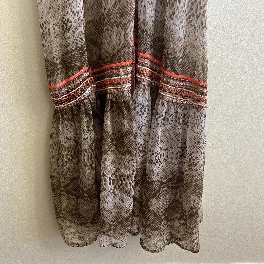 Ramy Brook Snakeskin Boho Embellished Maxi Dress Cover-Up Brown Size S Glam‎
